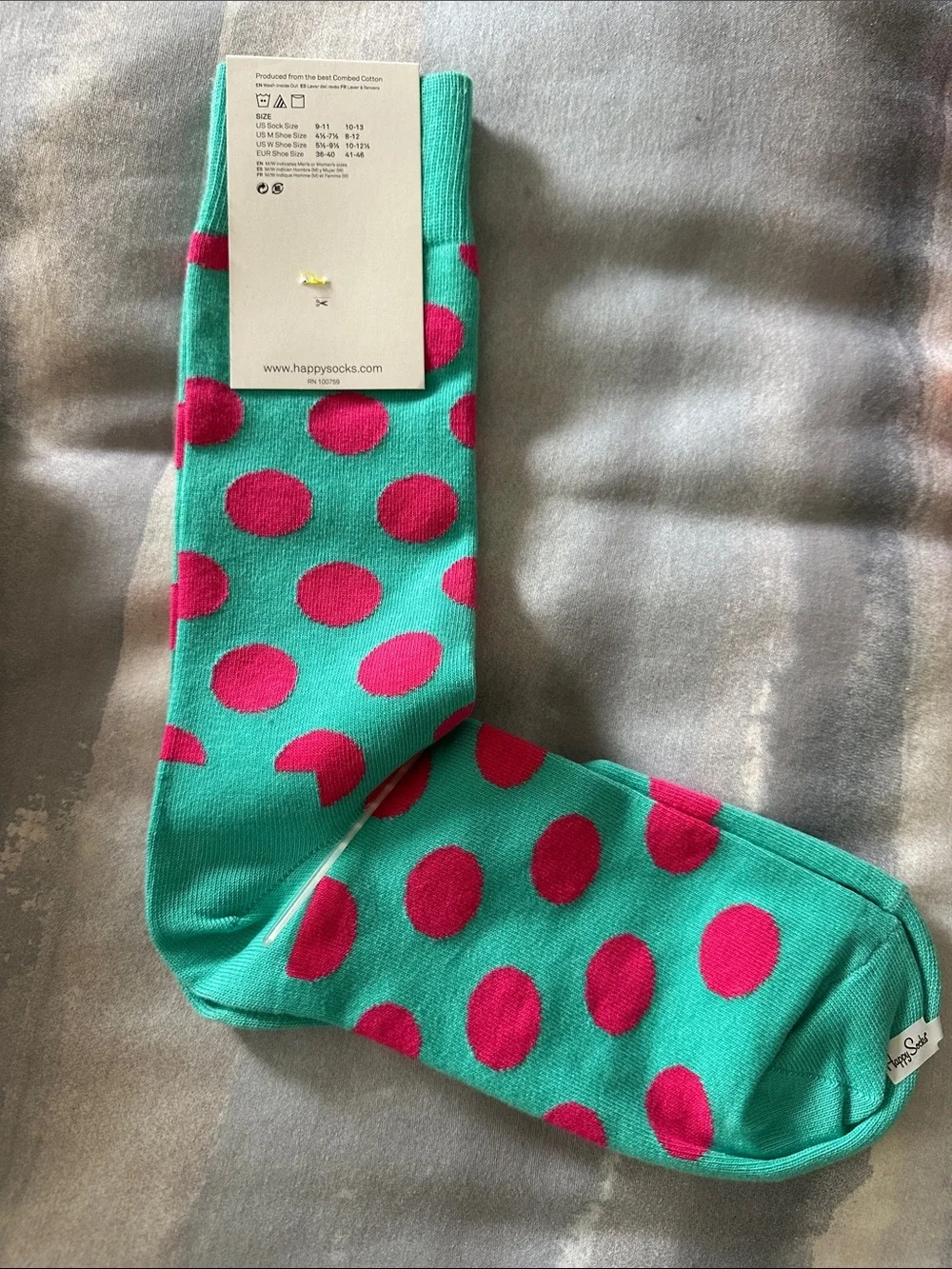 Happy Socks Men’s Combed Cotton Crew Dress Socks 10-13 New With Tags Teal Pink - Picture 3 of 3